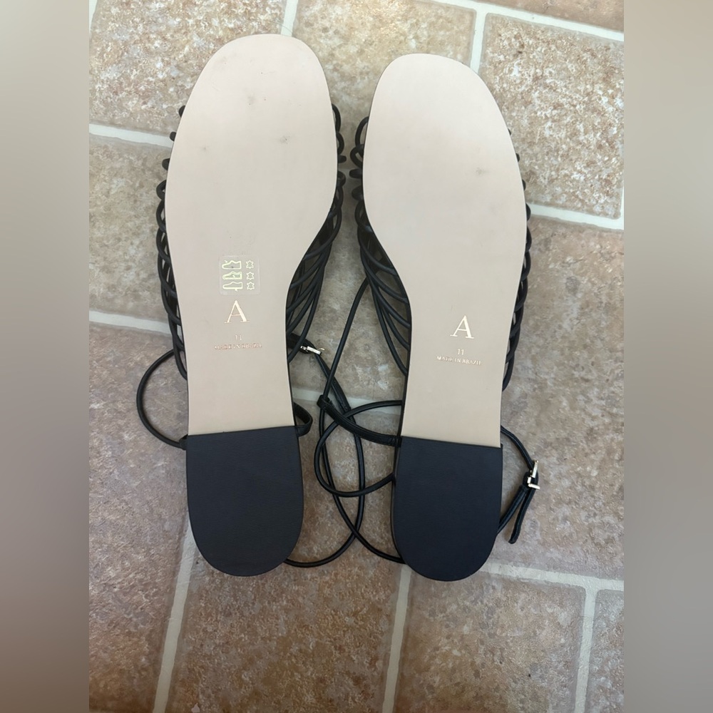 By Anthropologie Strappy Flat Sandals Black Size 11 NWOB - Picture 4 of 4